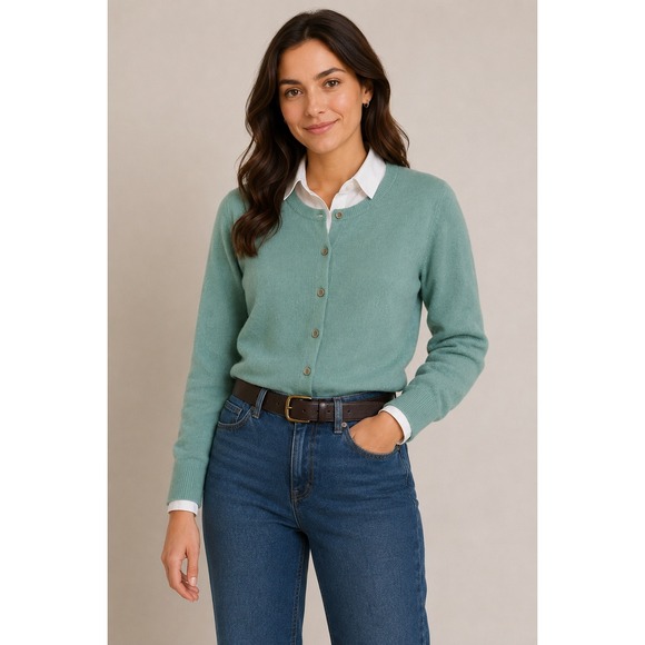 Gladstone of Hawick Sweaters - Gladstone of Hawick Vintage 100% Cashmere Cardigan Seafoam Green Scotland 38